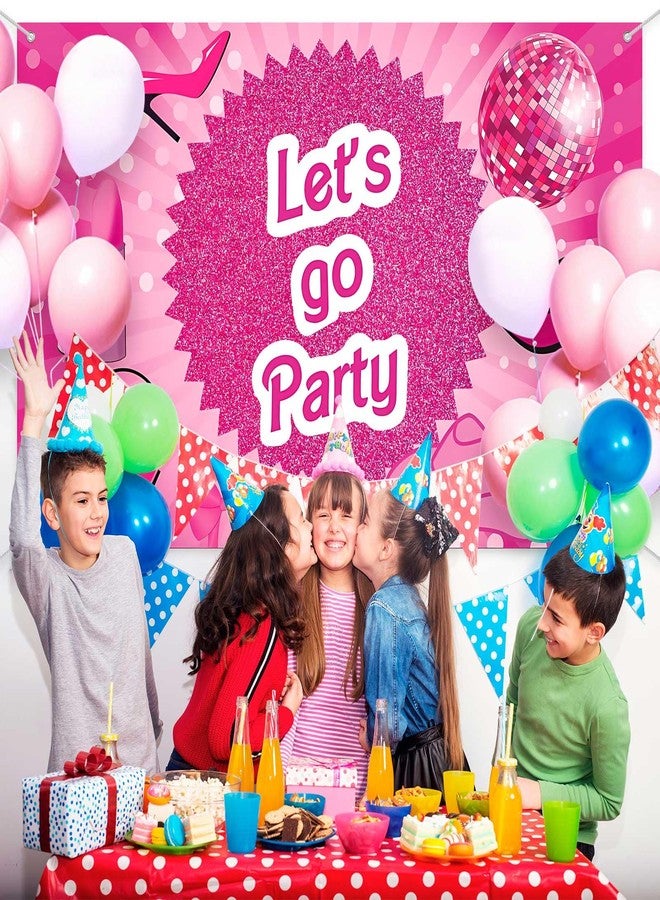 KINYFY Hot Pink Let's Go Party Banner,Pink Photo Booth Props,Princess Birthday Backdrop,Pink Background Backdrop Bachelorette Party Decorations for Party Supplies(6x3.6ft) - Image 3